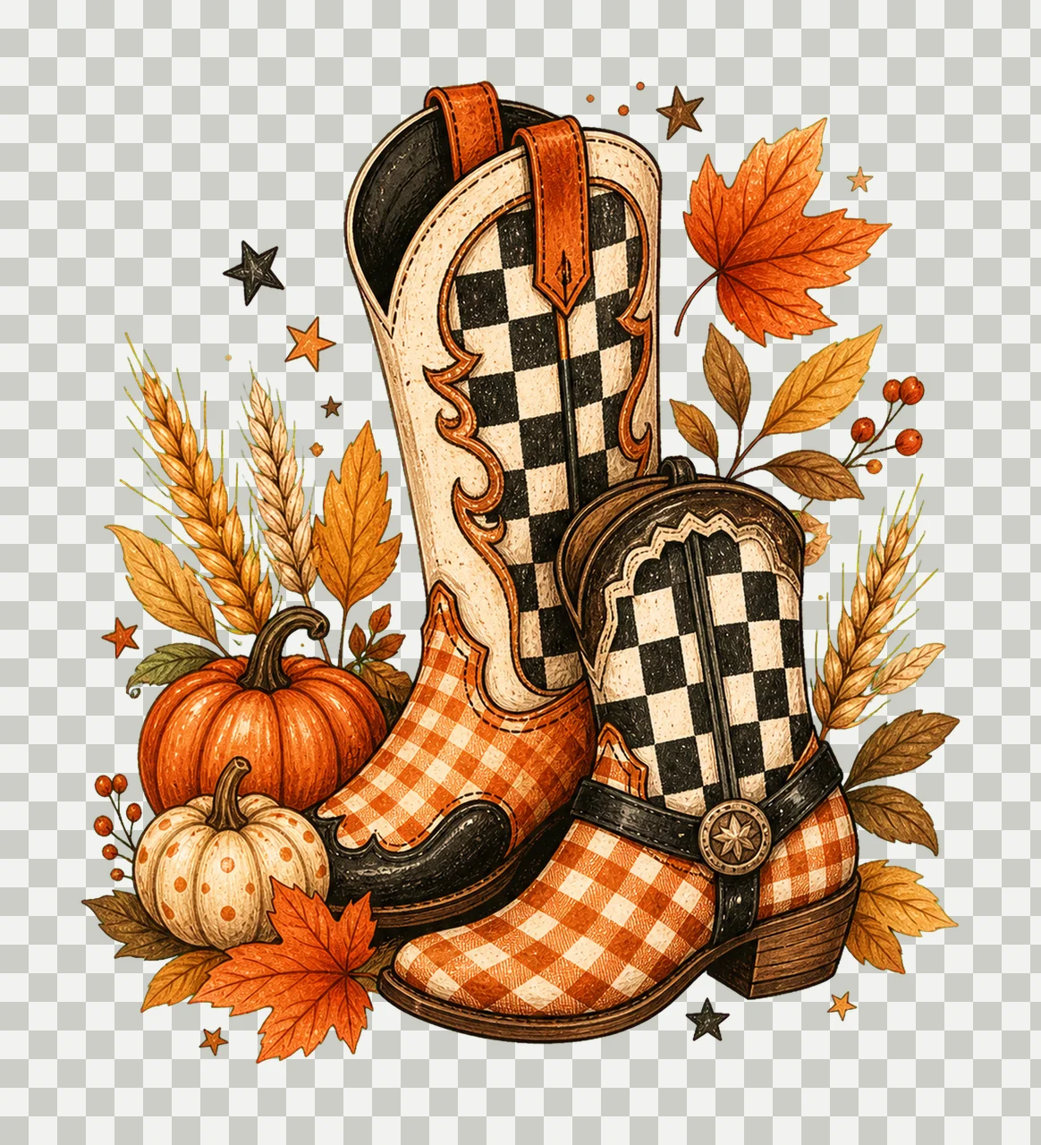 Cowboy Boots Checkered Fall Brushstroke Fall Variation B transparency and detail preview thumbnail