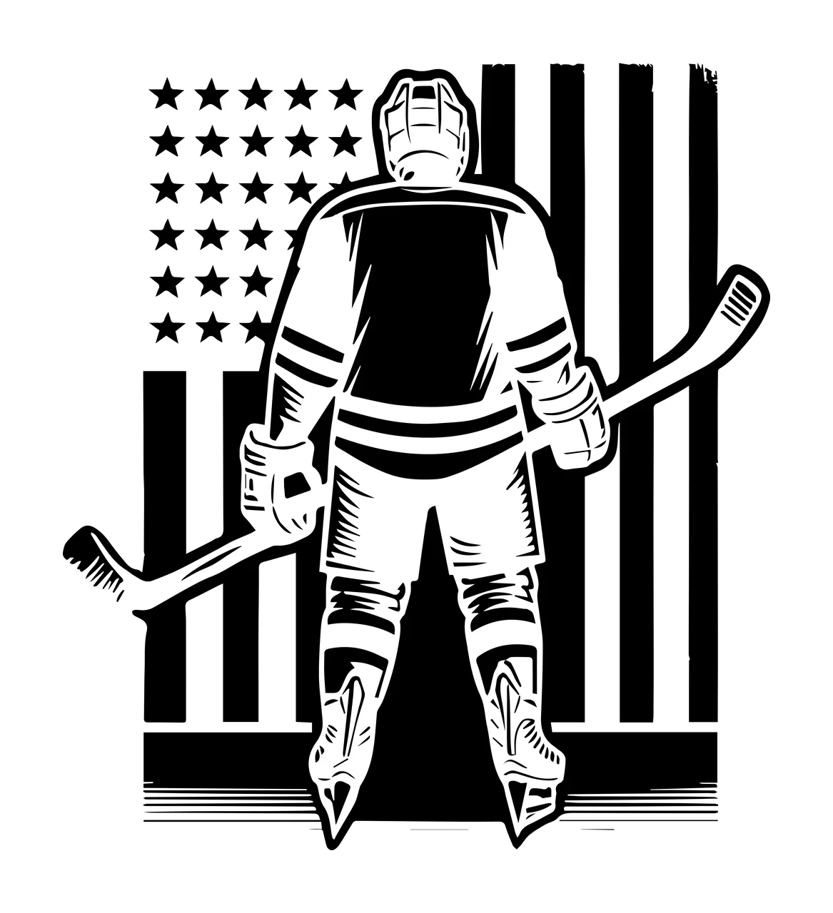 Hockey Player Silhouette With American Flag standing stick