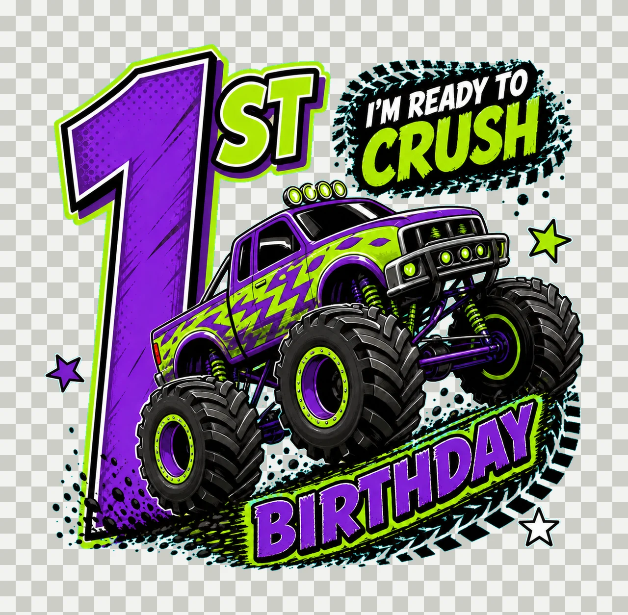 Monster Truck Birthday Ready to Crush 1st Birthday transparency and detail preview thumbnail