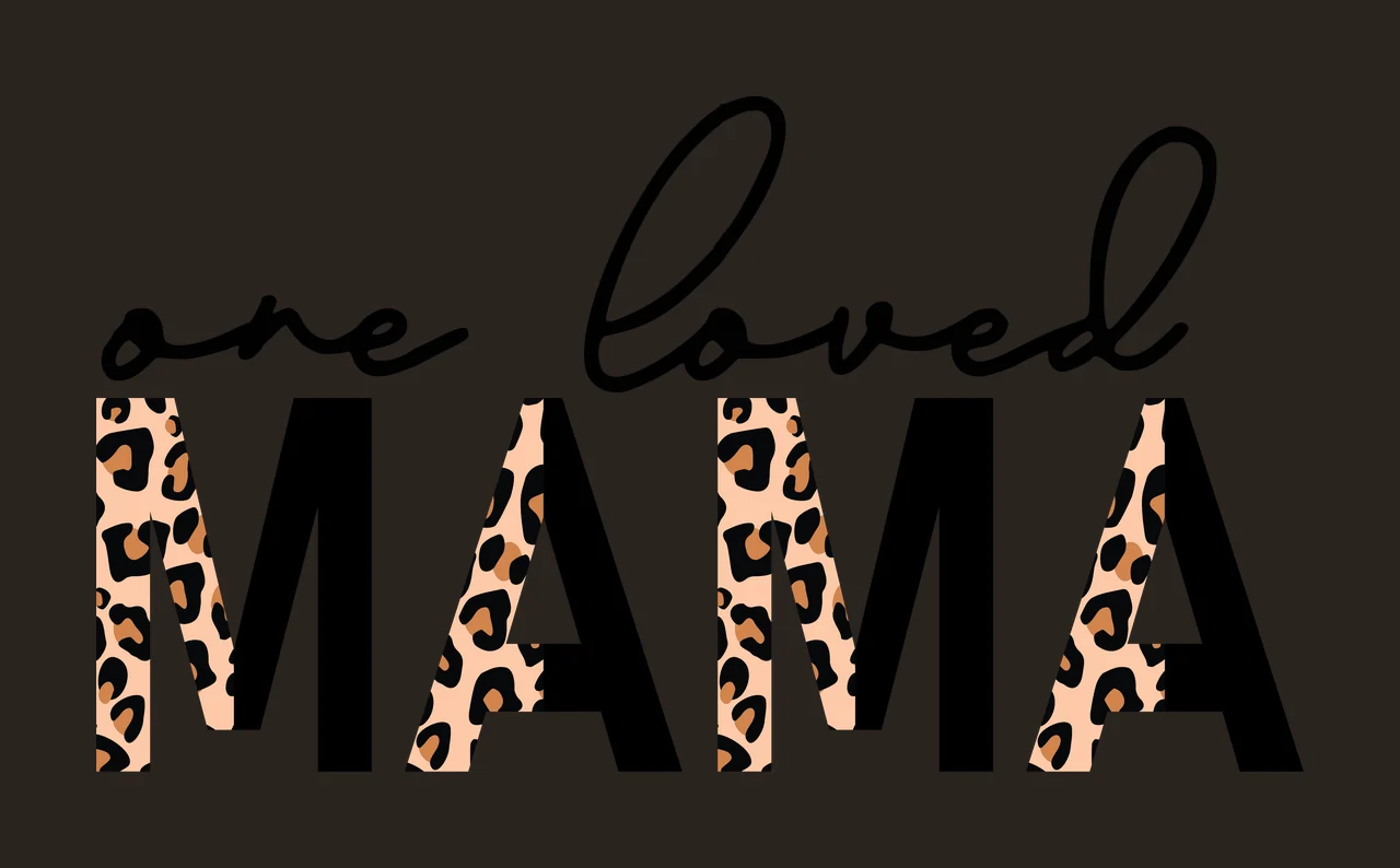 One loved MAMA Typography Design with leopard print pattern, black block letters and cursive script in tan and brown contrast preview thumbnail