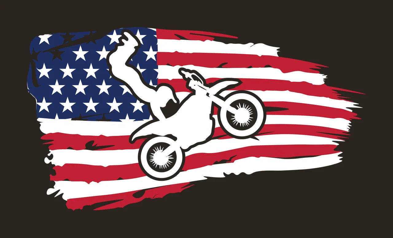 Flag Motorcycle Rider Silhouette Performing A Jump Against jumping contrast preview thumbnail