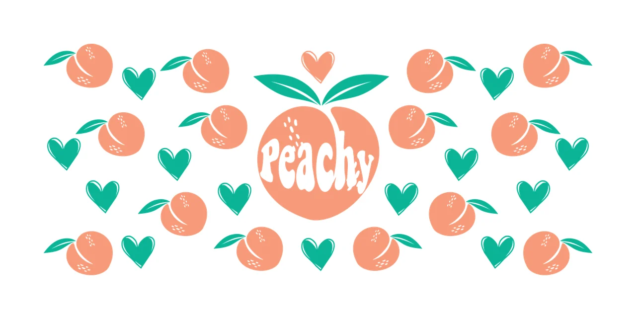 Can Glass Wrap Peachy Text With Fruit Hearts peaches flat graphic