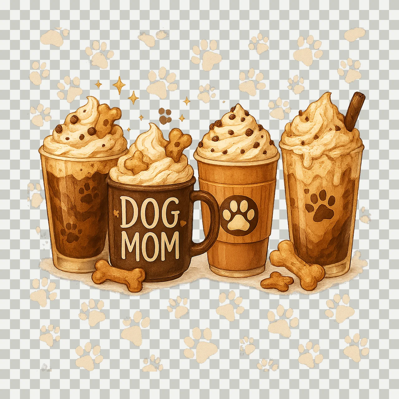 Dog Mom Latte Sublimation Design Hand Drawn Pet Mama Shirt transparency and detail preview thumbnail
