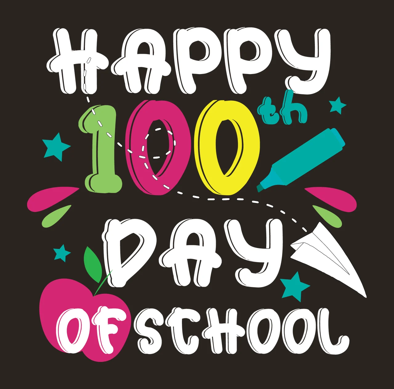 Of School Happy 100Th Day School Text typography apple pencil contrast preview thumbnail