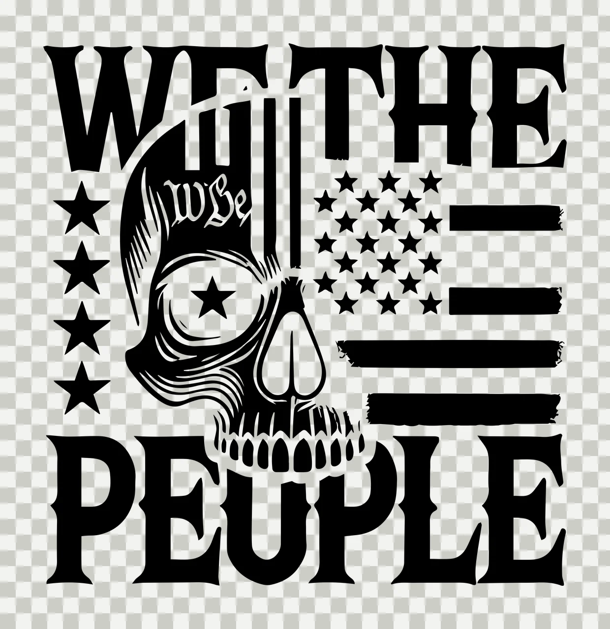 We The People Skull Flag Graphic overlaying star detailed line drawing transparency and detail preview thumbnail