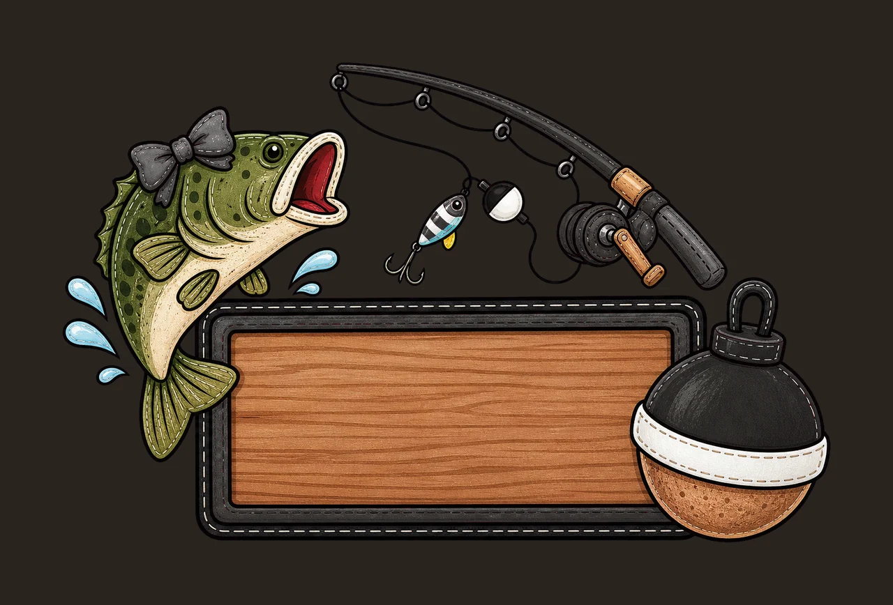Bass Fishing Cork Hand Drawn Name Patch Applique Variation B contrast preview thumbnail