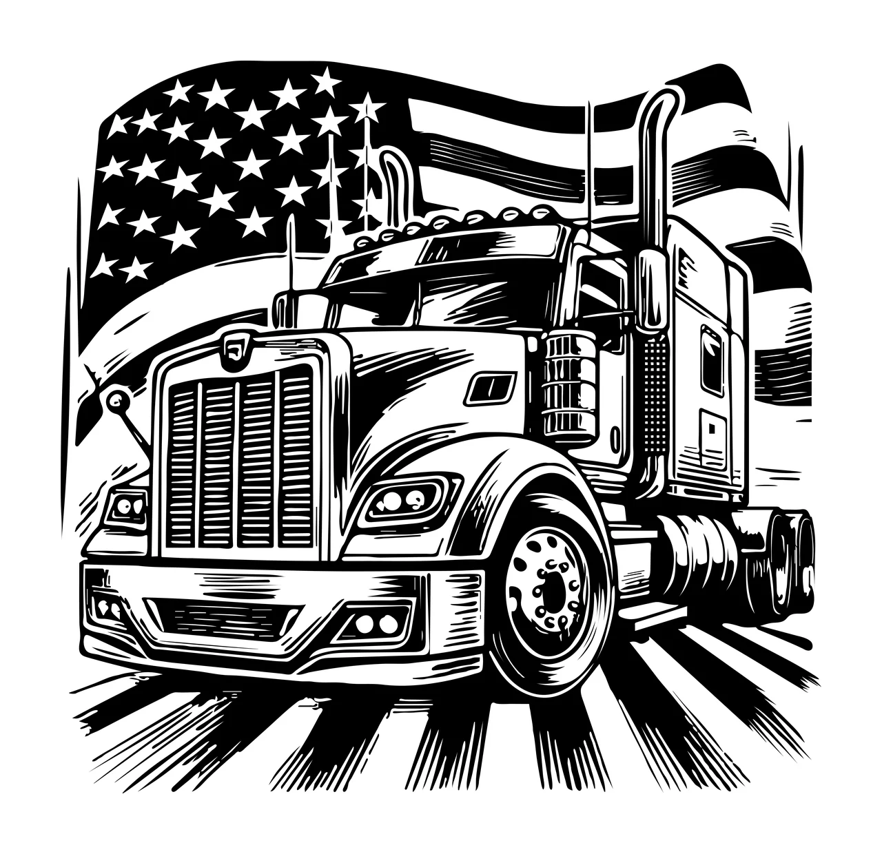 Truck Flag American Tractor Graphic illustrative black white