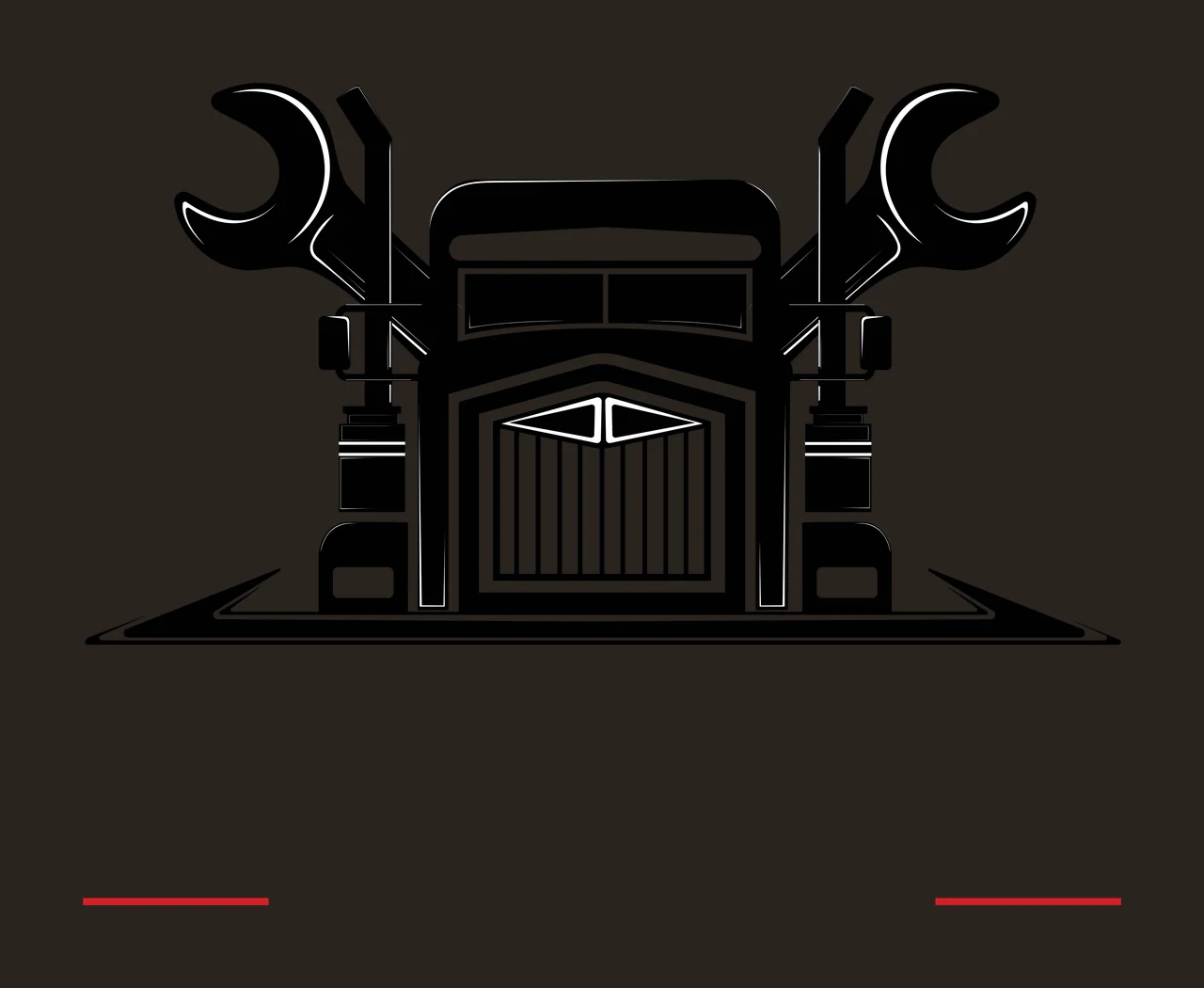 Silhouette Design of Truck front grille with crossed wrenches with black truck front grille, two large wrenches crossed behind truck and red horizontal lines below in white contrast preview thumbnail