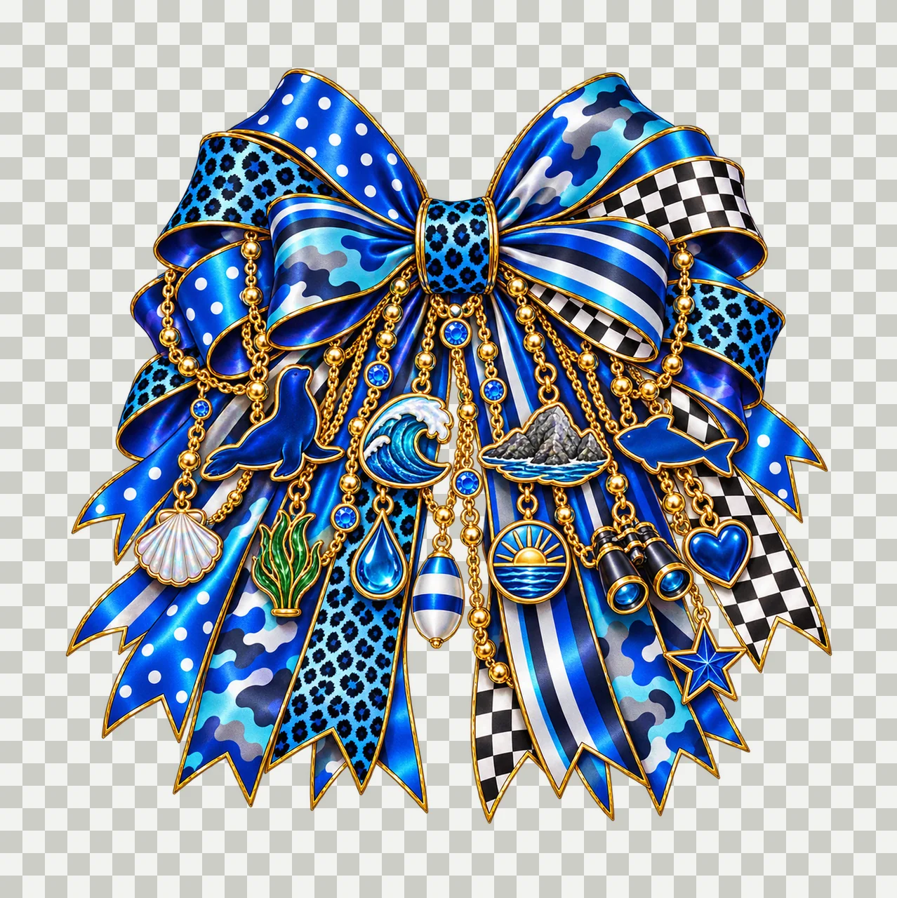 Seal Lover Bow Charm PNG, Gold Chain Charms, Transparent Sublimation Design, Digital Download transparency and detail preview thumbnail