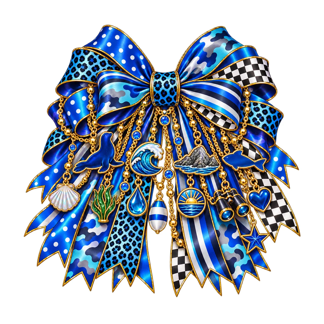 Seal Lover Bow Charm PNG, Gold Chain Charms, Transparent Sublimation Design, Digital Download