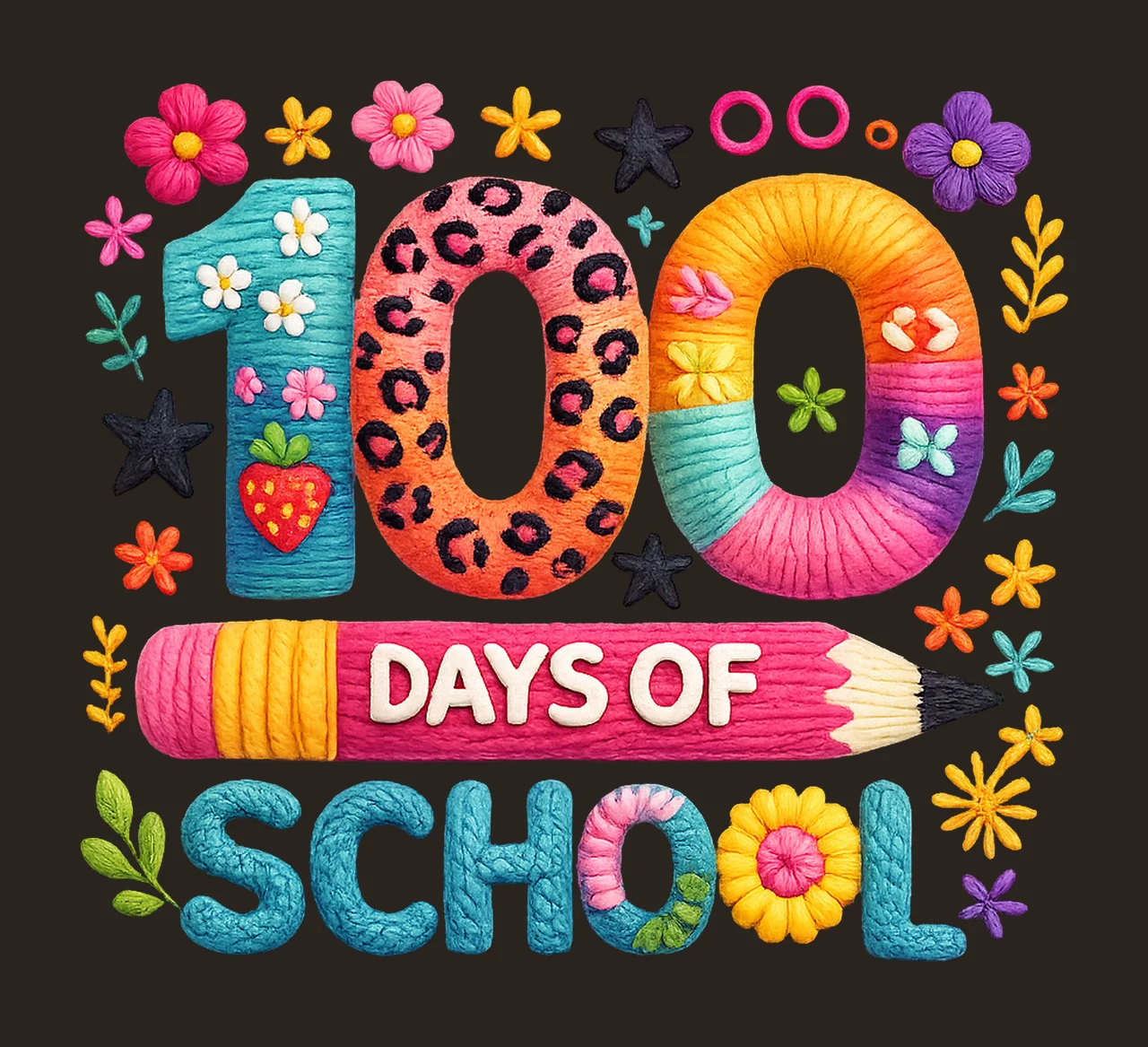 Faux Yarn 100 Days of School Preppy Crochet Design 100th Day contrast preview thumbnail