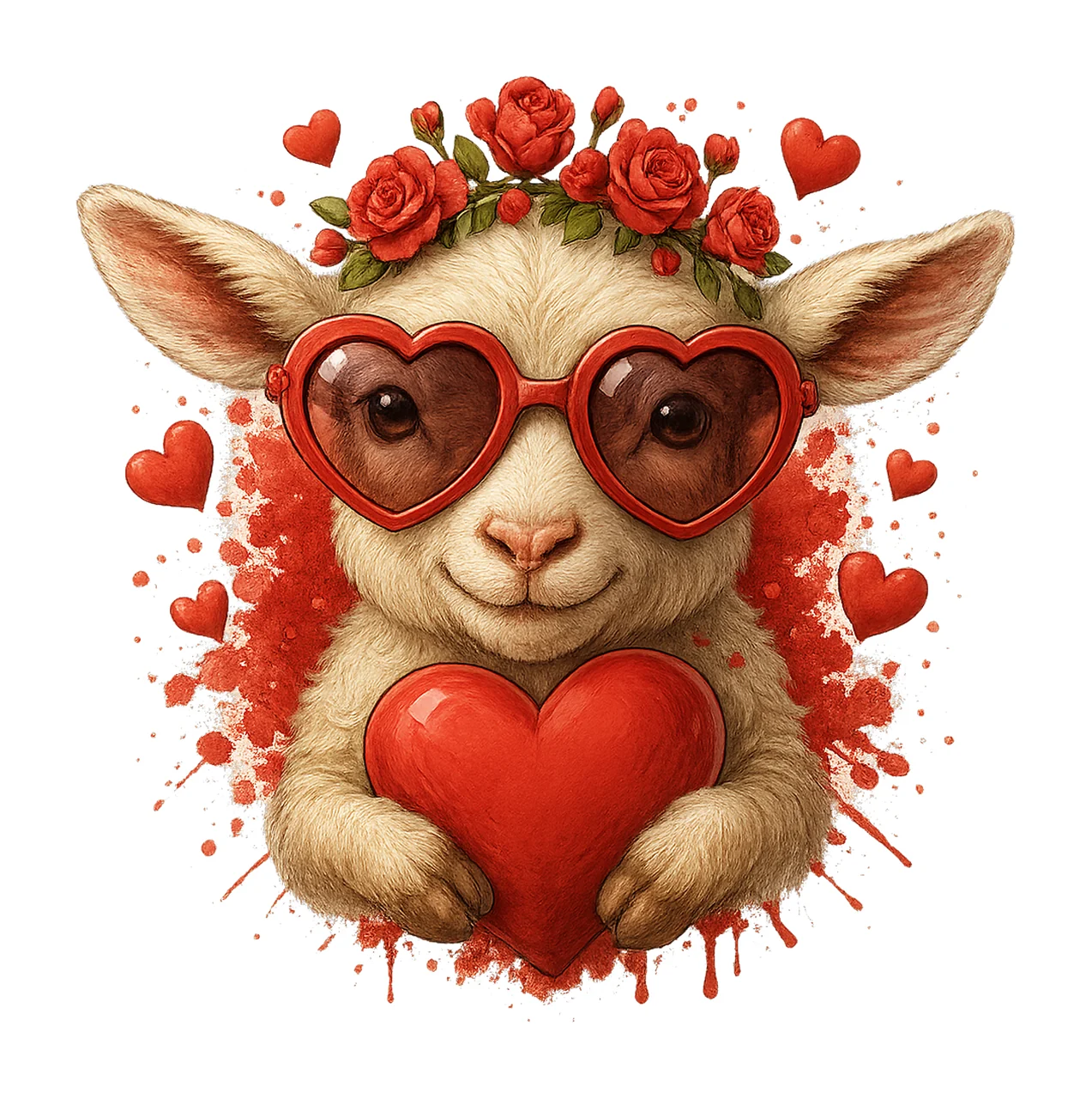 Goat Peeking white goat heart splash Valentine sublimation