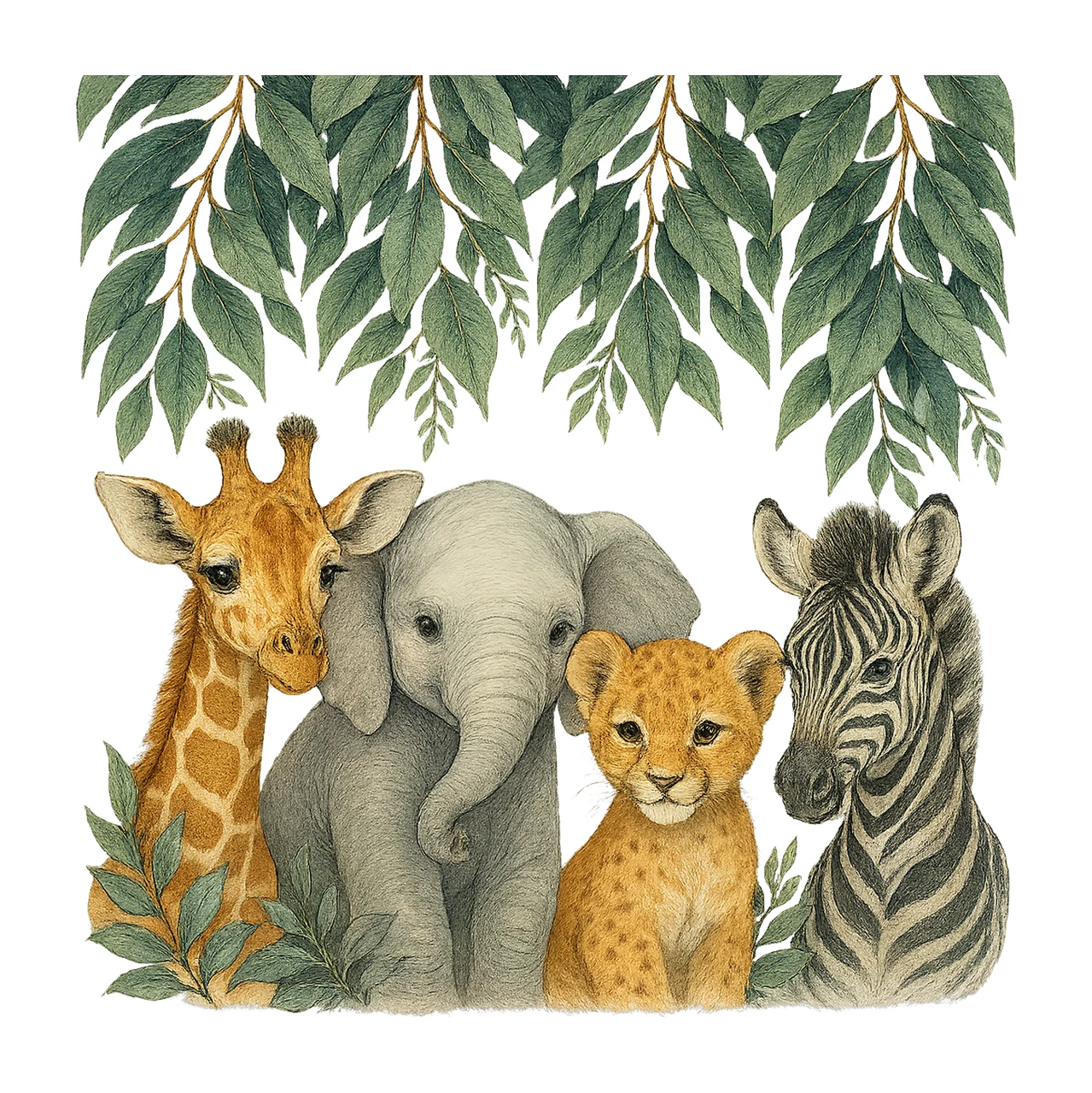 Safari Animals Watercolour Baby Animals Sublimation Design