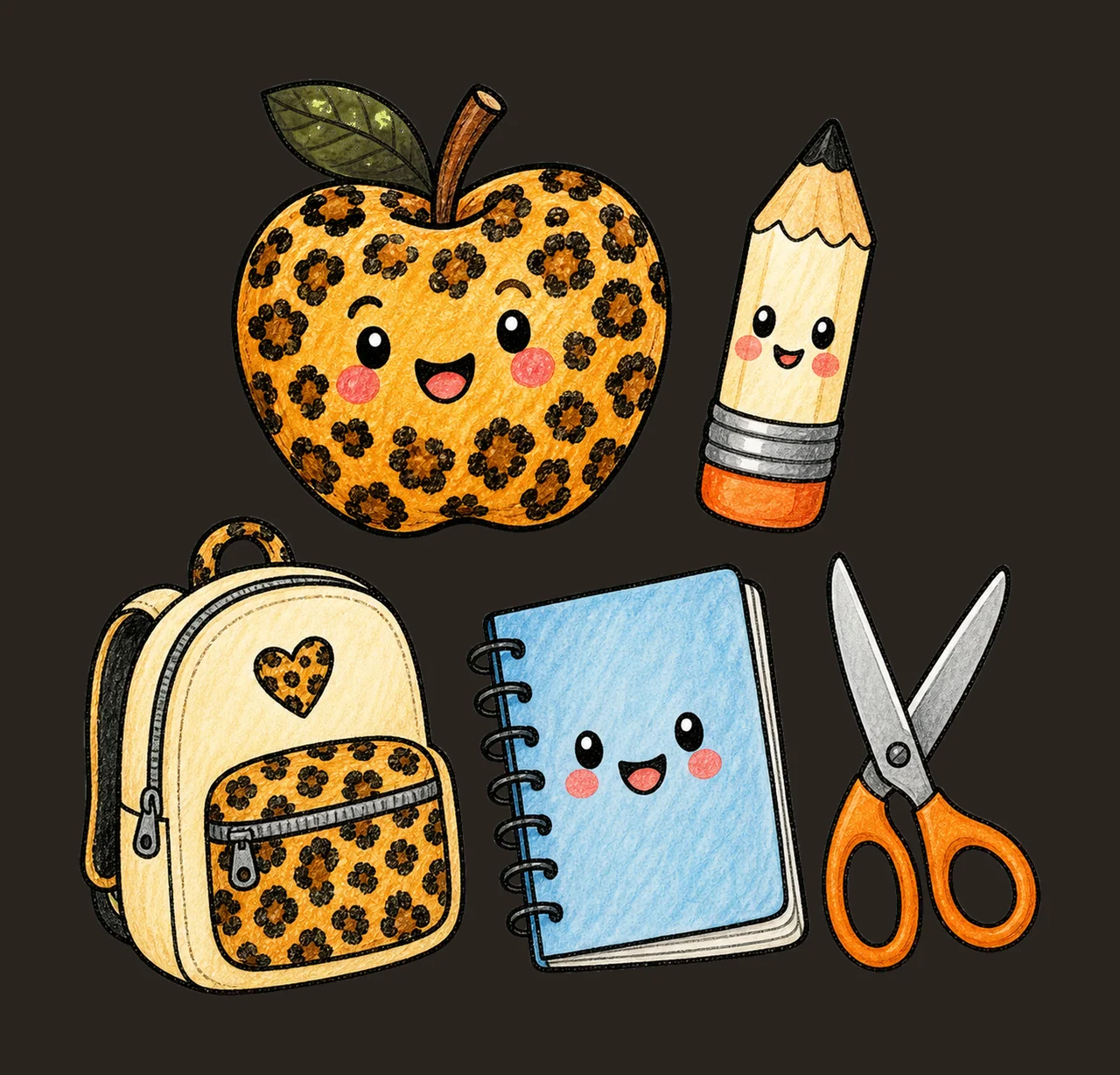 First Day School Supplies Doodle Kids Variation C contrast preview thumbnail