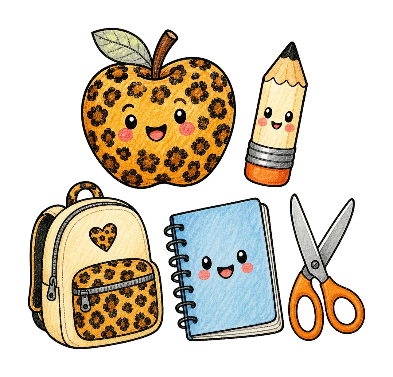 First Day School Supplies Doodle Kids Variation C
