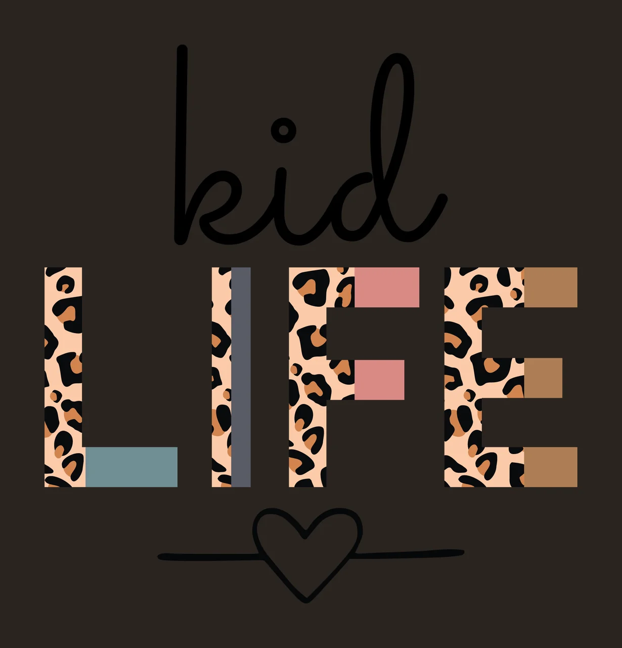 Kid Life Text With Heart Icon Decorated leopard print Graphic contrast preview thumbnail