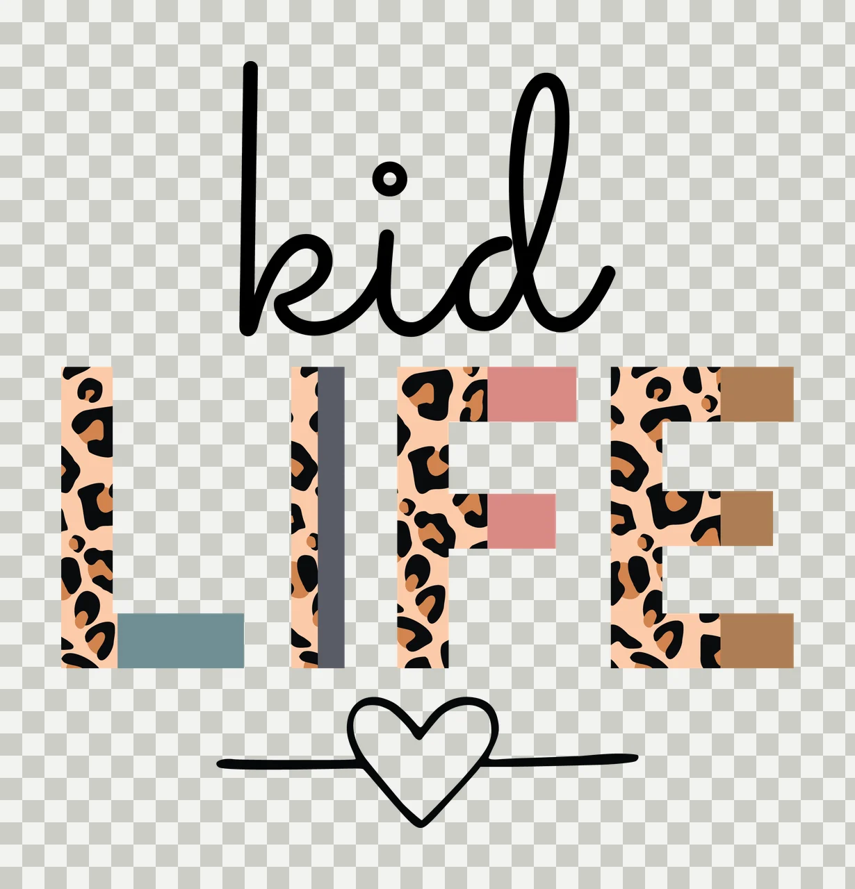 Kid Life Text With Heart Icon Decorated leopard print Graphic transparency and detail preview thumbnail