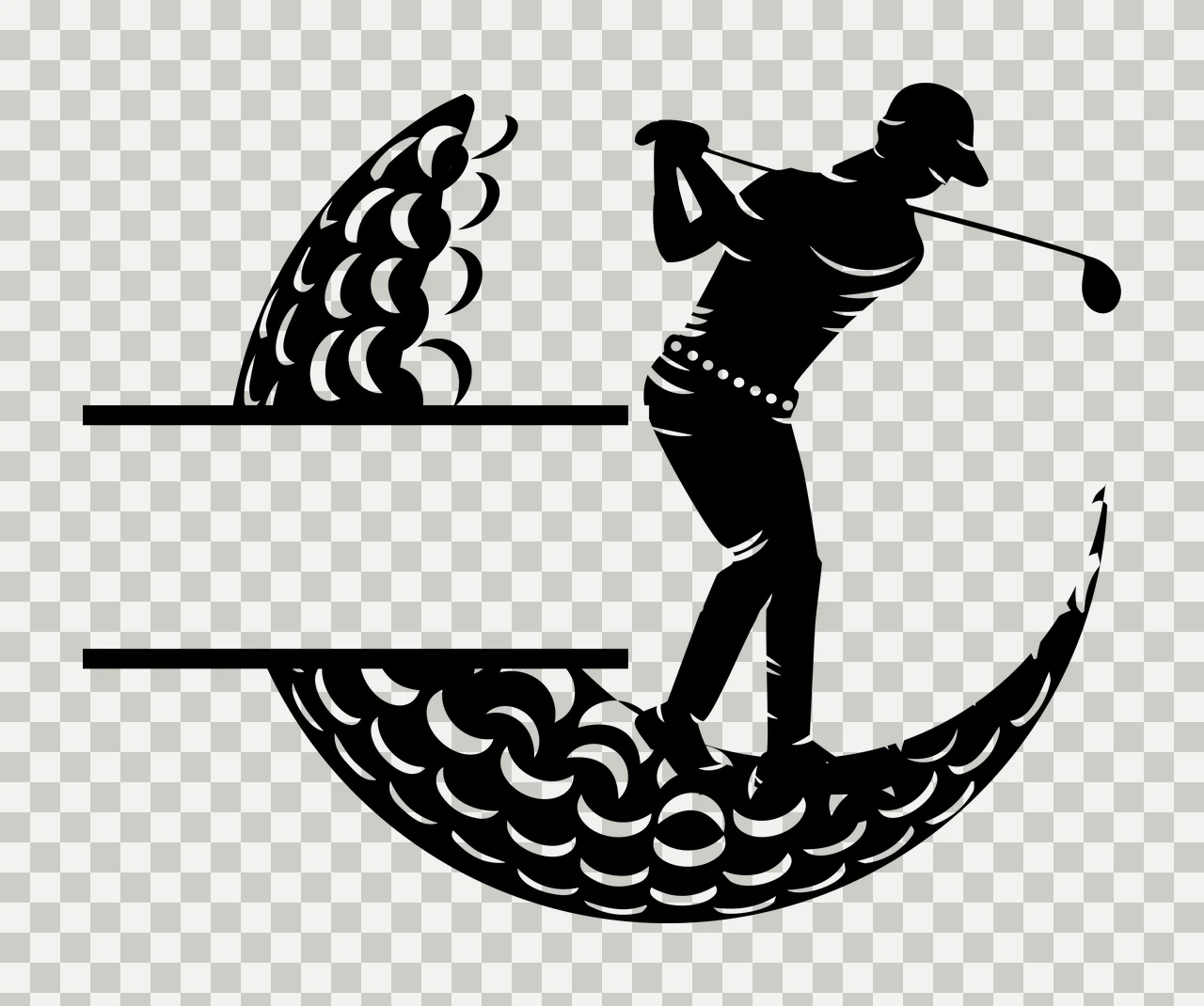 Golf Player Silhouette With Banner swinging club ball black transparency and detail preview thumbnail
