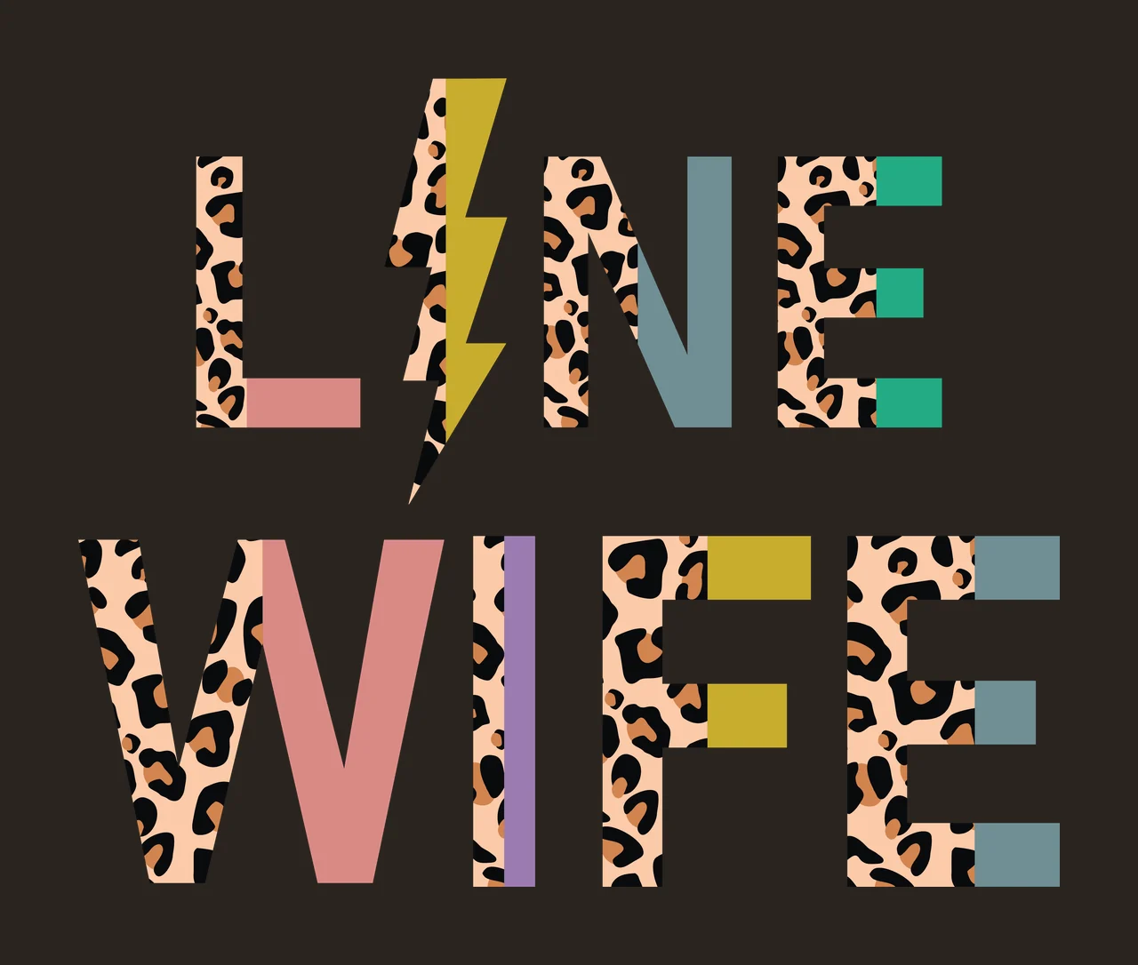 Line Wife Leopard Text With Print design lightning bolt black contrast preview thumbnail