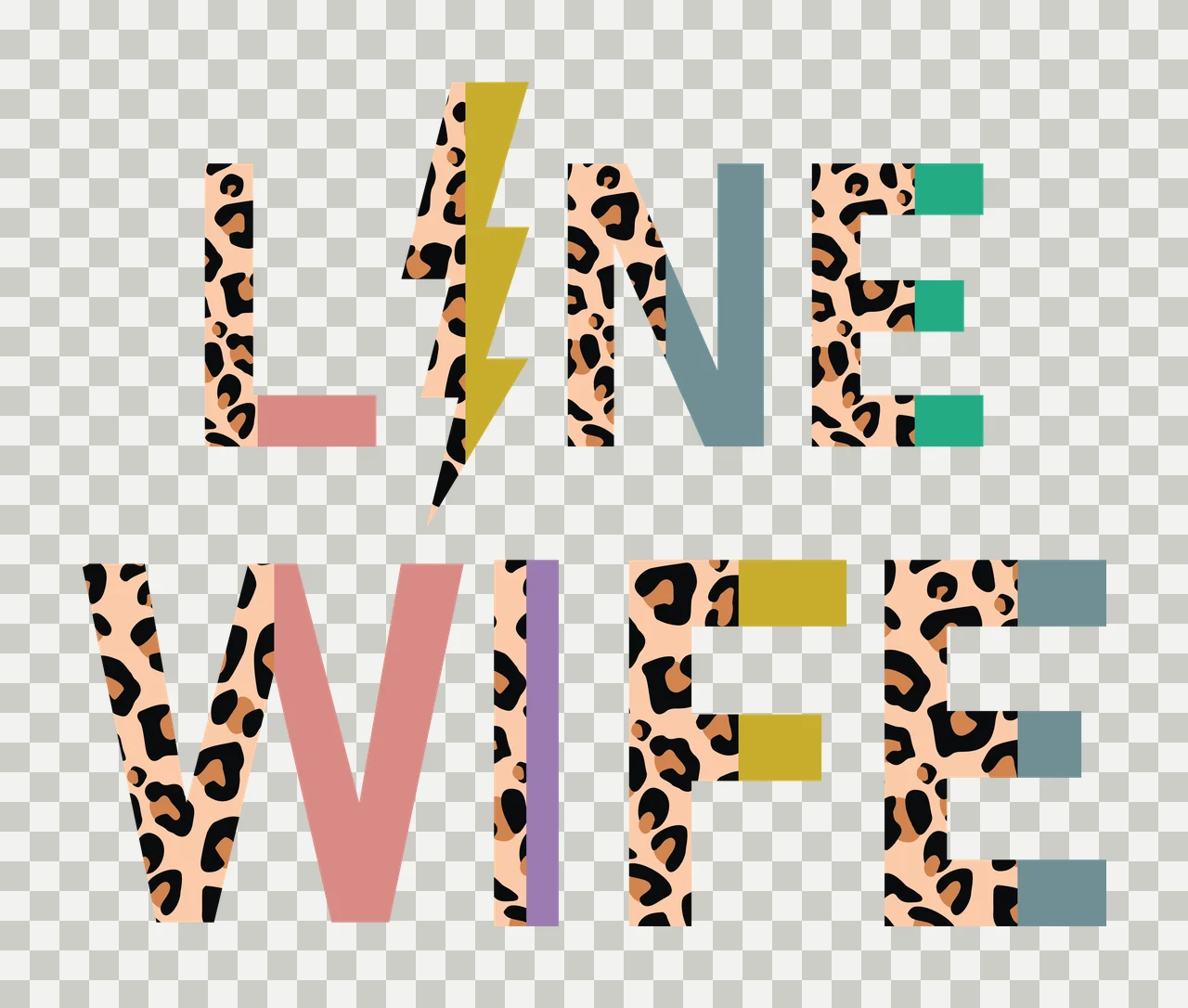 Line Wife Leopard Text With Print design lightning bolt black transparency and detail preview thumbnail