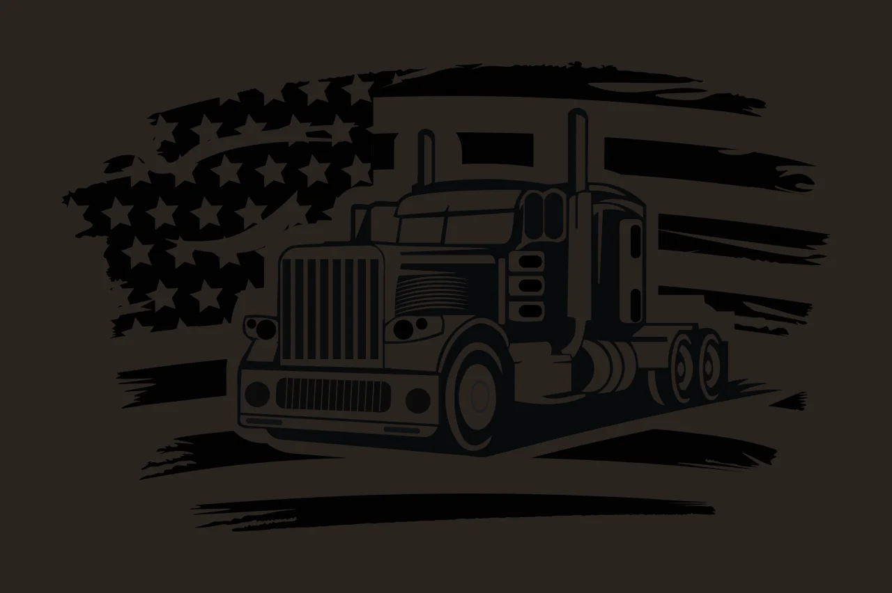 Semi Truck Flag Silhouette With Design driving stars stripes contrast preview thumbnail