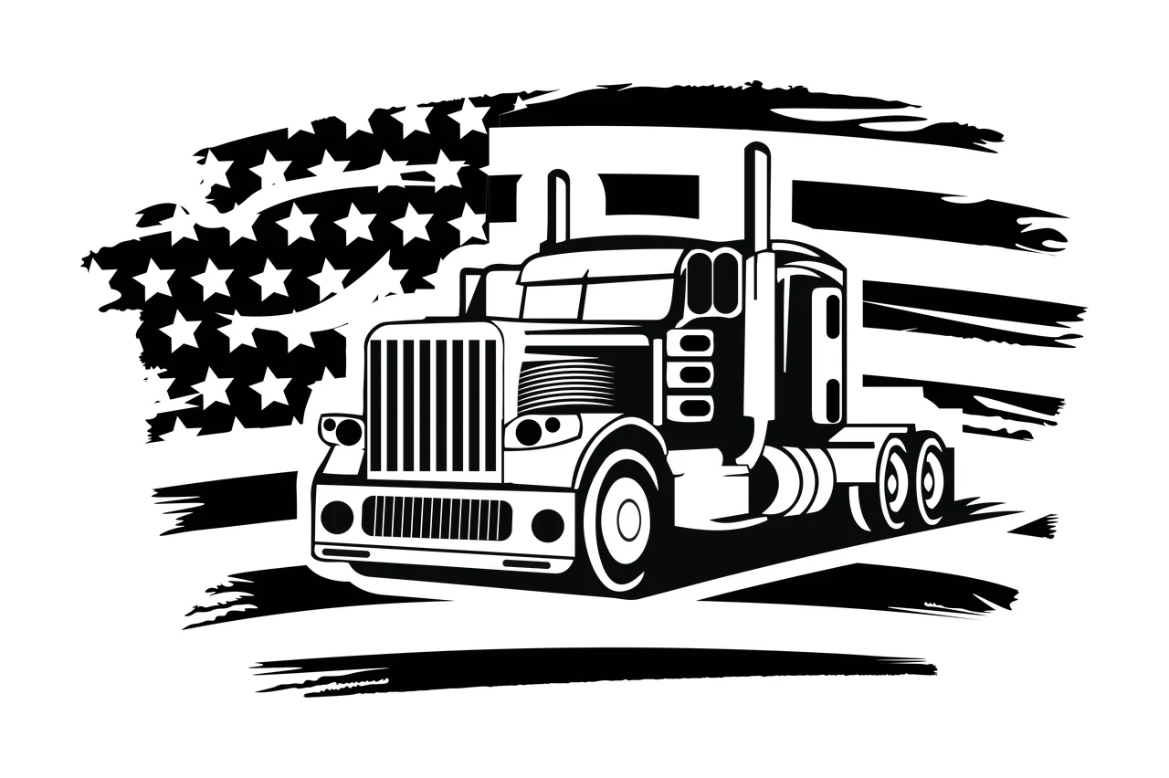 Semi Truck Flag Silhouette With Design driving stars stripes