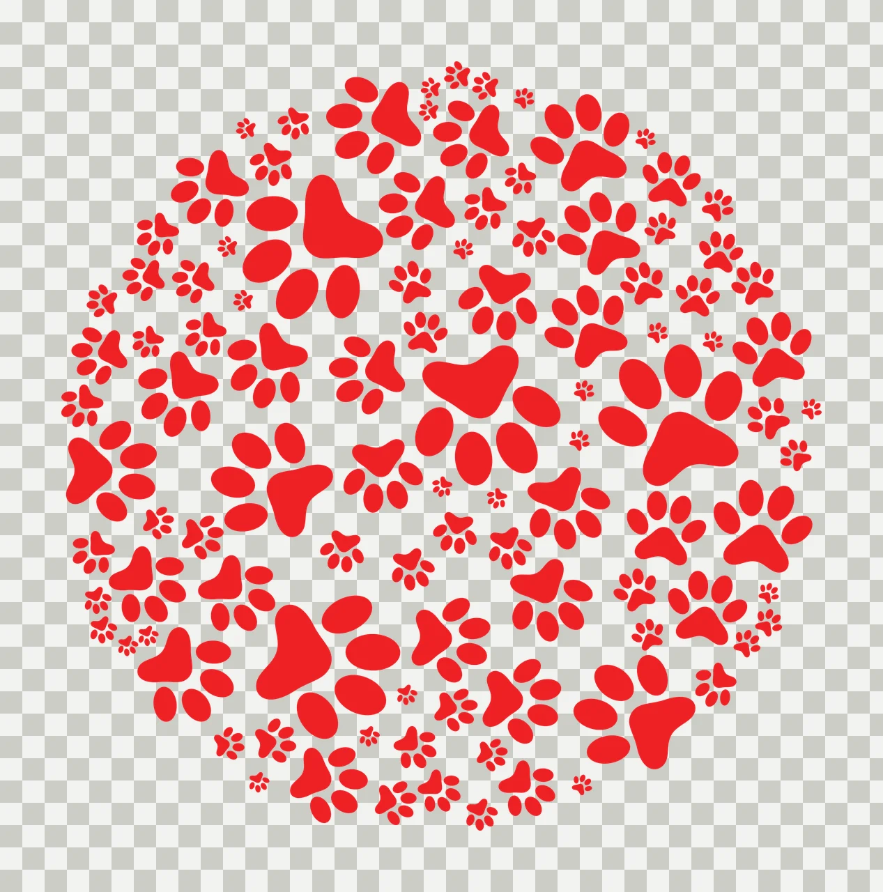 Circular arrangement of red paw prints Illustration with white background transparency and detail preview thumbnail