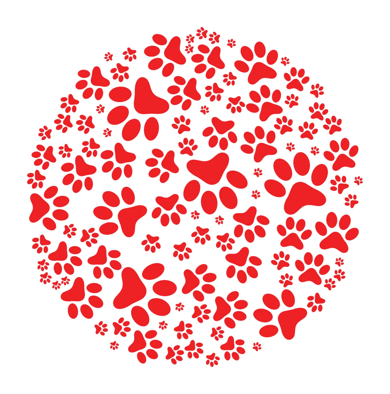 Circular arrangement of red paw prints Illustration with white background